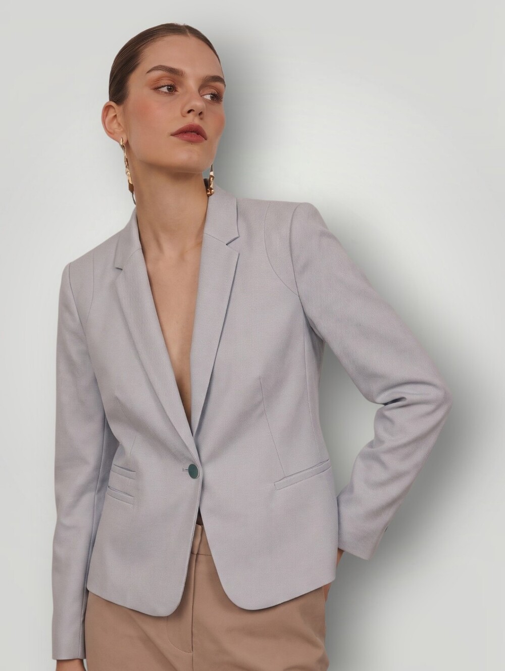 Calvin Klein Blazer Women's Size 14 Blue One Button Fitted Career Office Chic